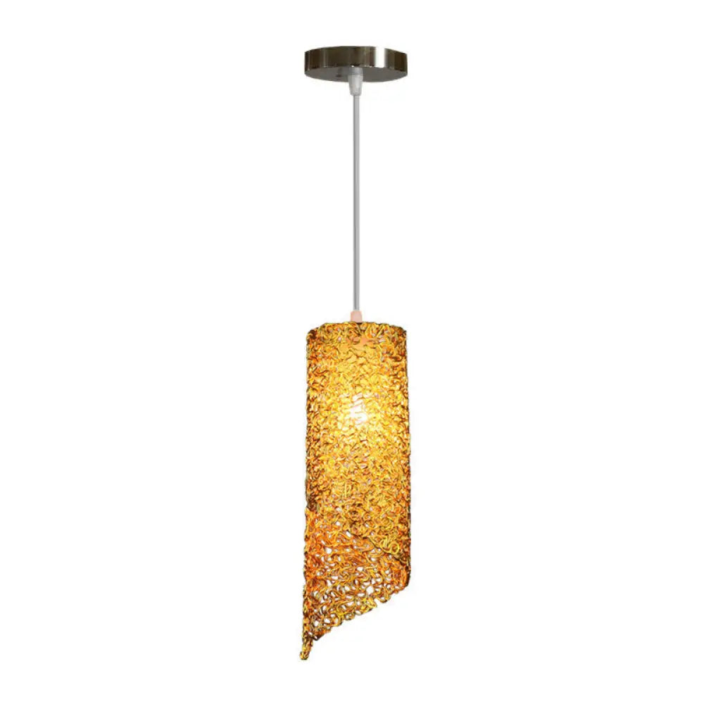 Contemporary 1-Light Silver/Brown/Blue Finish Cylinder Hanging Light: Aluminum Wire Pendant Ceiling