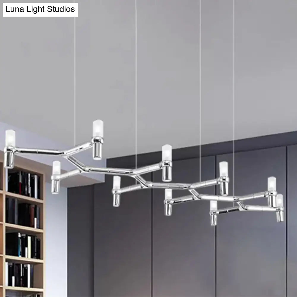 Contemporary 10-Head Ceiling Pendant With Aluminum Alloy Shade - Black White Chrome Or Gold Tube