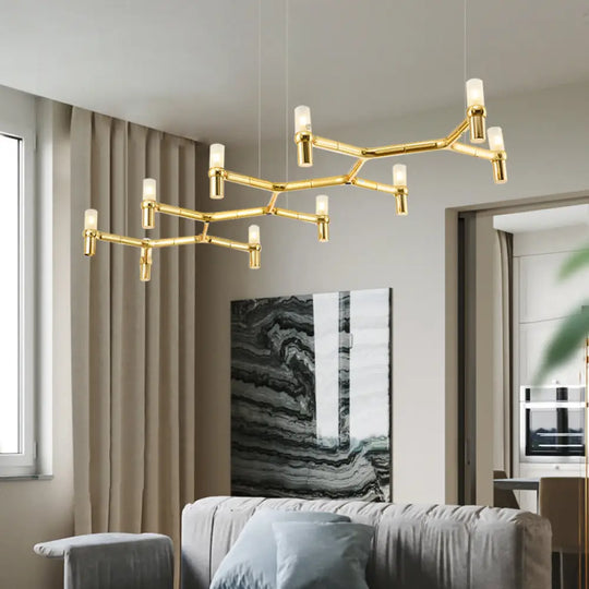 Contemporary 10-Head Ceiling Pendant With Aluminum Alloy Shade - Black White Chrome Or Gold Tube