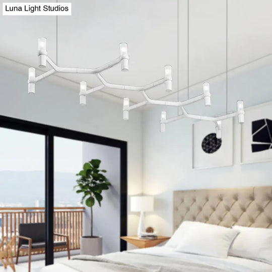 Contemporary 10-Head Ceiling Pendant With Aluminum Alloy Shade - Black White Chrome Or Gold Tube