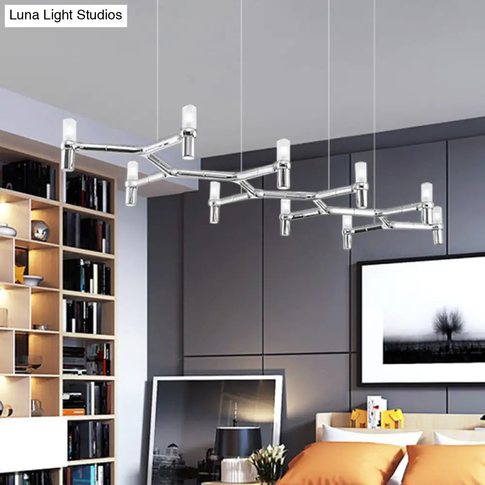 Contemporary 10-Head Ceiling Pendant With Aluminum Alloy Shade - Black White Chrome Or Gold Tube