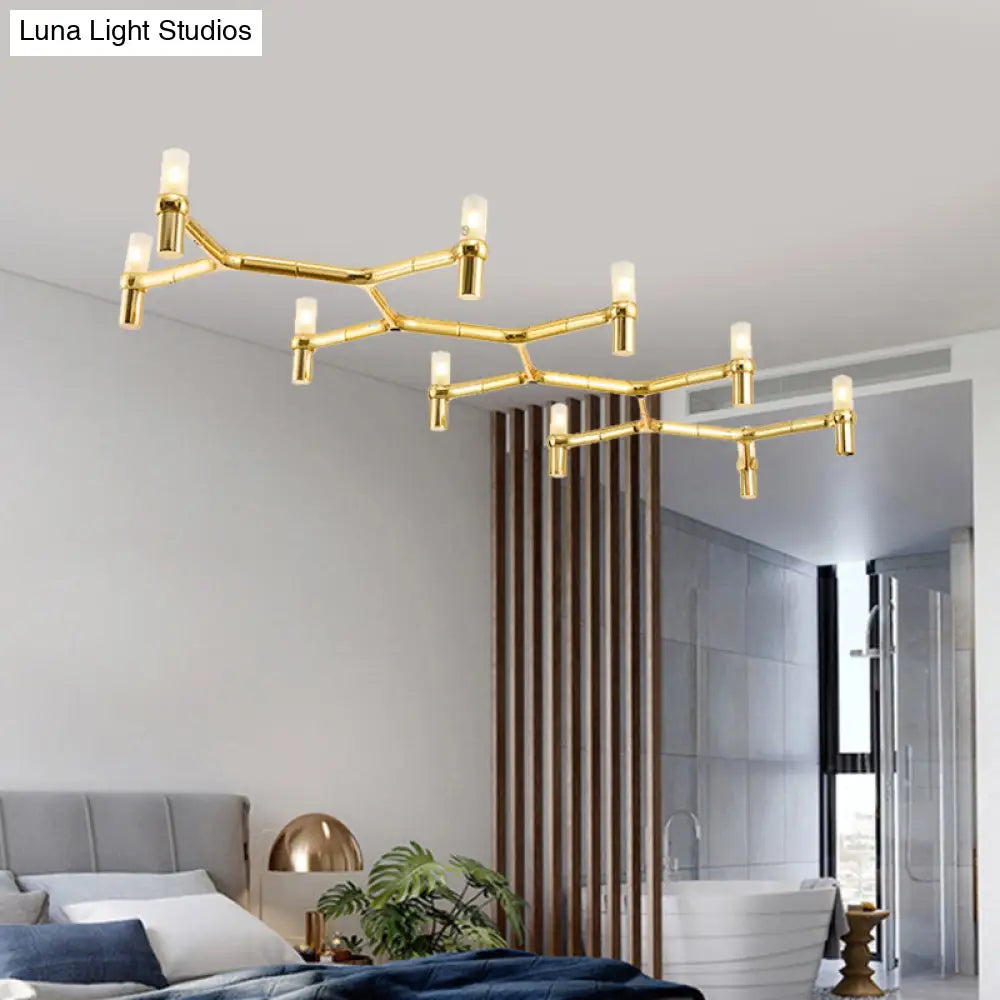 Contemporary 10-Head Ceiling Pendant With Aluminum Alloy Shade - Black White Chrome Or Gold Tube