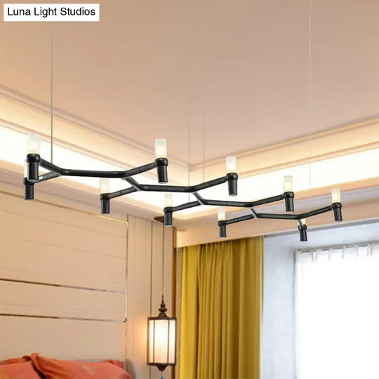 Contemporary 10-Head Ceiling Pendant With Aluminum Alloy Shade - Black White Chrome Or Gold Tube