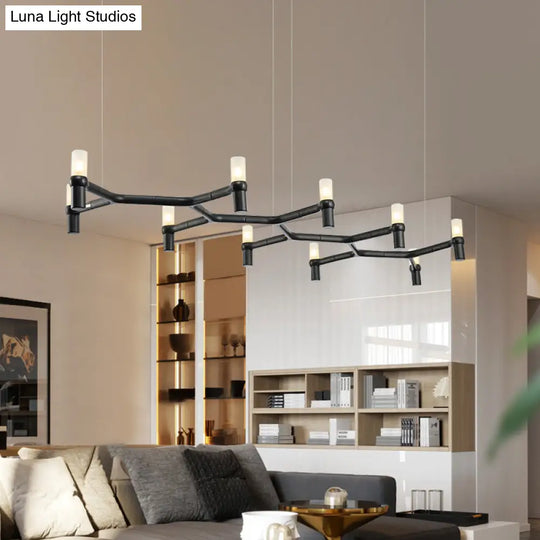 Contemporary 10-Head Ceiling Pendant With Aluminum Alloy Shade - Black White Chrome Or Gold Tube