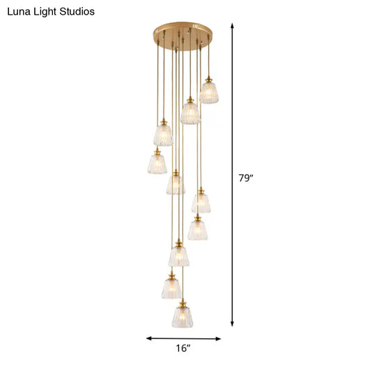 Contemporary 10-Head Crystal Gold Pendant Lamp Fixture