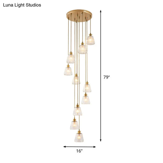 Contemporary 10-Head Crystal Gold Pendant Lamp Fixture In Cup Shape