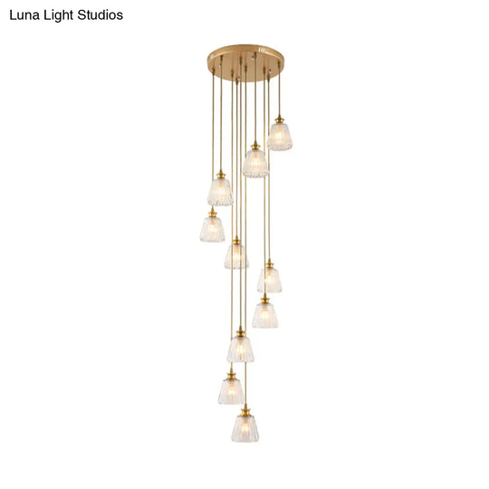 Contemporary 10-Head Crystal Gold Pendant Lamp Fixture