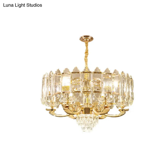 Contemporary 10-Light Gold Panel Pendant Chandelier With K9 Crystal - Living Room Lighting Fixture