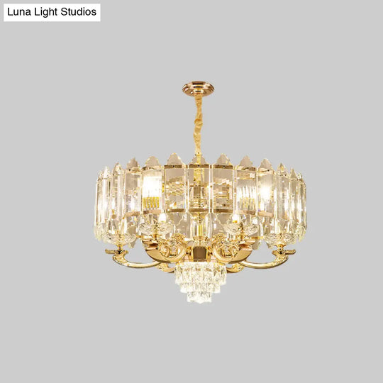 Contemporary 10-Light Gold Panel Pendant Chandelier With K9 Crystal - Living Room Lighting Fixture