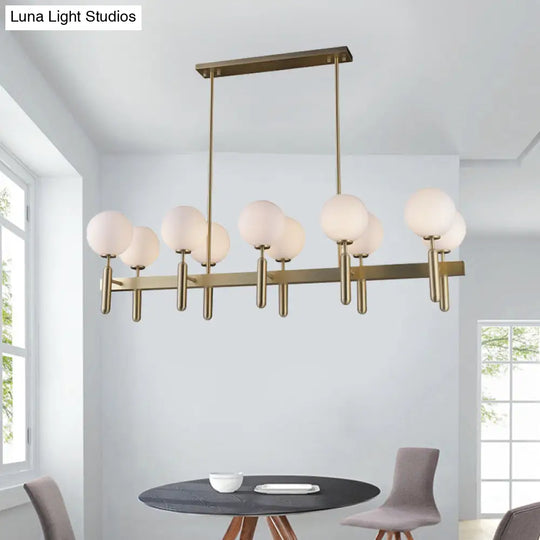 Contemporary 10-Light Pendant With Gold Linear Design And White Glass Shades Island Ceiling Light