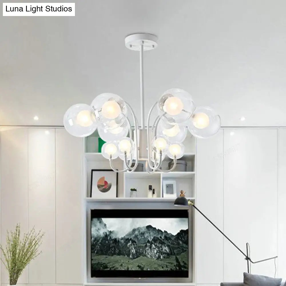 Contemporary White Bubble Chandelier Pendant Light - 12-Bulb Clear Glass Ceiling Lamp