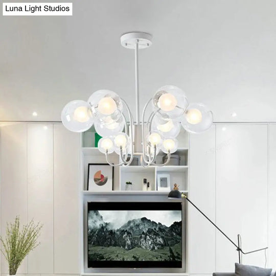 Contemporary White Bubble Chandelier Pendant Light - 12-Bulb Clear Glass Ceiling Lamp