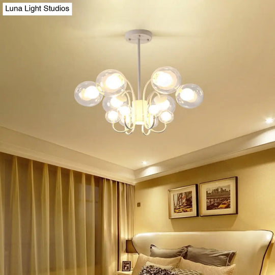 Contemporary White Bubble Chandelier Pendant Light - 12-Bulb Clear Glass Ceiling Lamp