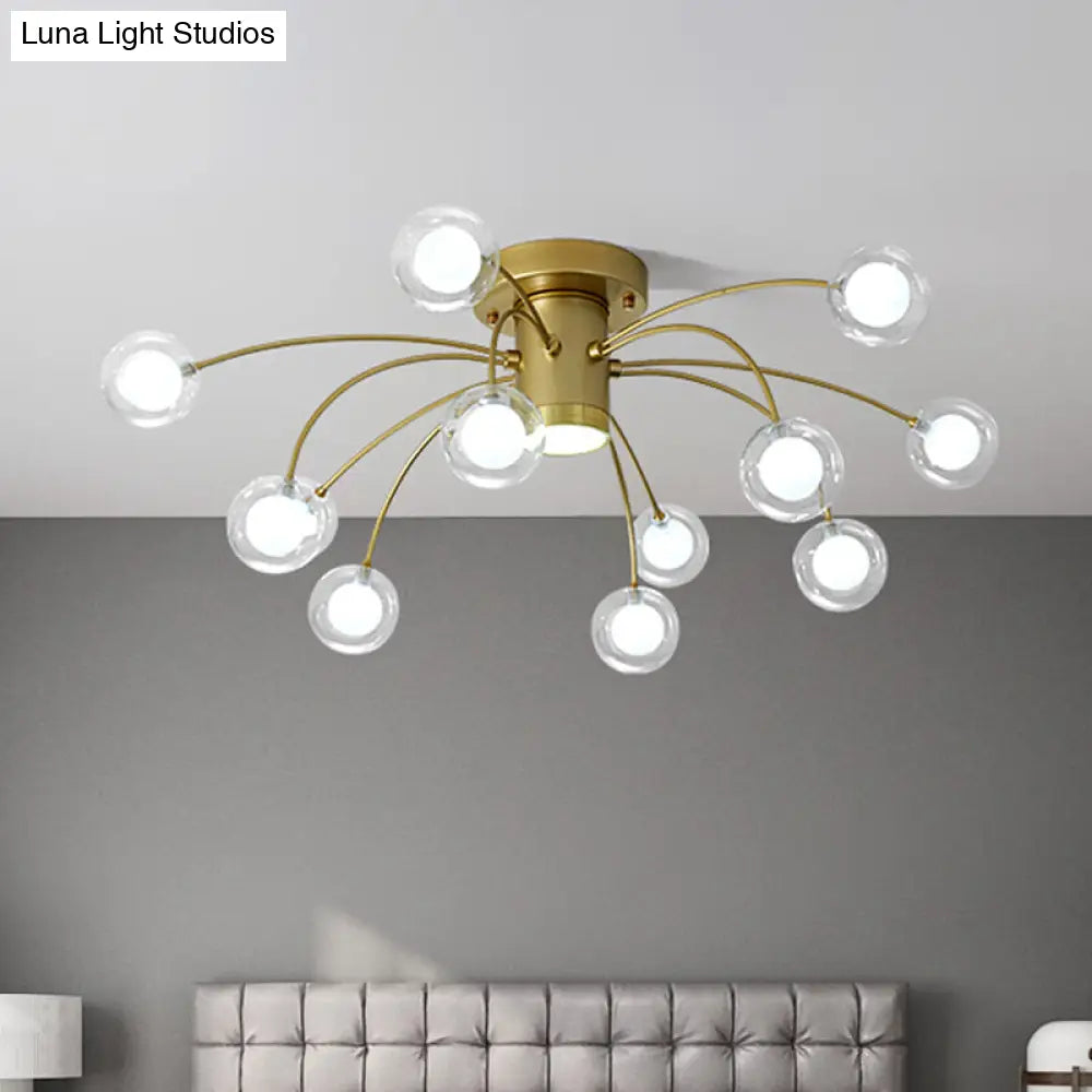 Contemporary 13-Head Starburst Metal Flushmount Ceiling Light Fixture In Brass For Bedrooms