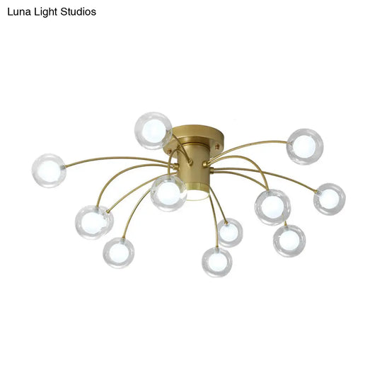 Contemporary 13-Head Starburst Metal Flushmount Ceiling Light Fixture In Brass For Bedrooms