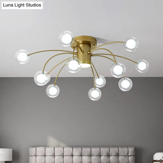 Contemporary 13 - Head Starburst Metal Flushmount Ceiling Light Fixture In Brass For Bedrooms