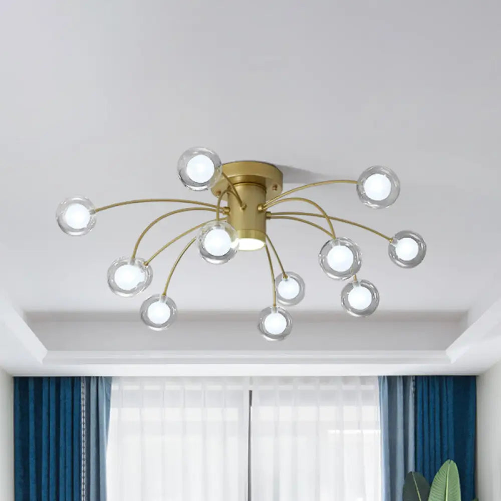 Contemporary 13 - Head Starburst Metal Flushmount Ceiling Light Fixture In Brass For Bedrooms