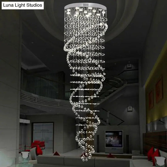 Contemporary 13-Light Stair Led Pendant Light In Silver With Clear Crystal Cascades