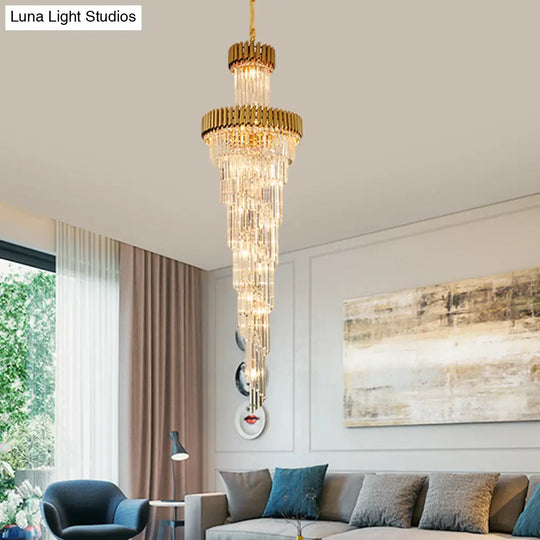 Contemporary 14-Light Spiral Crystal Prism Chandelier Black/Brass Perfect For Banquet Halls