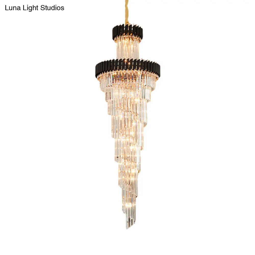 Contemporary Crystal Prism Chandelier - 14-Light Spiral Pendant Lamp For Banquet Halls Black/Brass