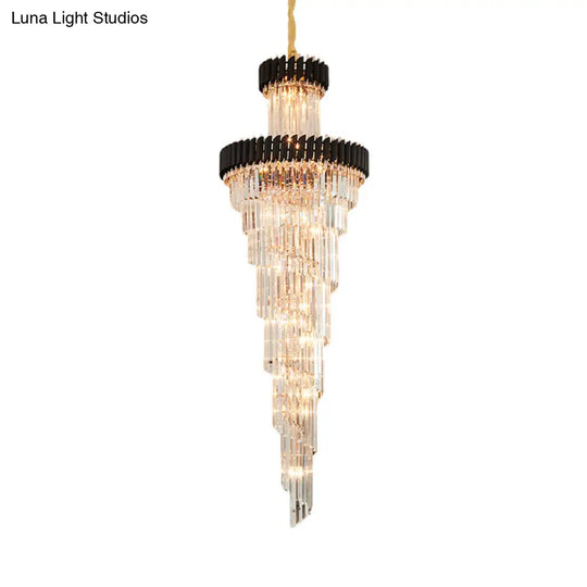 Contemporary Crystal Prism Chandelier - 14-Light Spiral Pendant Lamp For Banquet Halls Black/Brass