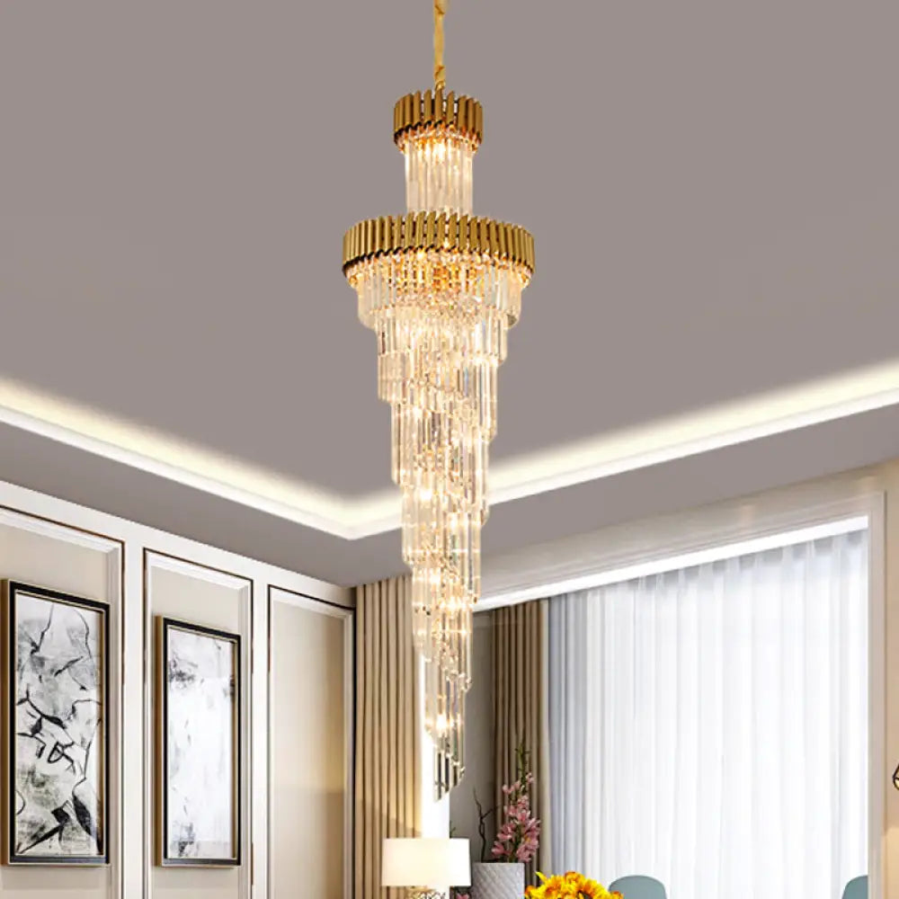 Contemporary 14-Light Spiral Crystal Prism Chandelier Black/Brass Perfect For Banquet Halls Brass