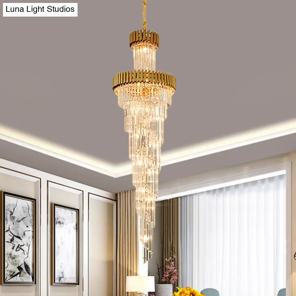 Contemporary Crystal Prism Chandelier - 14-Light Spiral Pendant Lamp For Banquet Halls Black/Brass