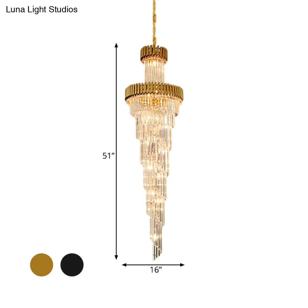 Contemporary 14-Light Spiral Crystal Prism Chandelier Black/Brass Perfect For Banquet Halls