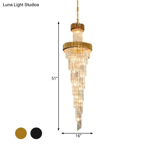 Contemporary 14-Light Spiral Crystal Prism Chandelier Black/Brass Perfect For Banquet Halls