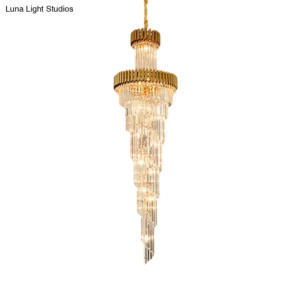 Contemporary Crystal Prism Chandelier - 14-Light Spiral Pendant Lamp For Banquet Halls Black/Brass