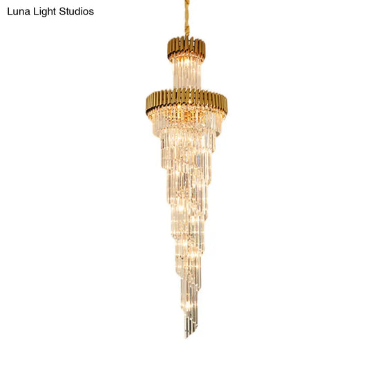 Contemporary Crystal Prism Chandelier - 14-Light Spiral Pendant Lamp For Banquet Halls Black/Brass