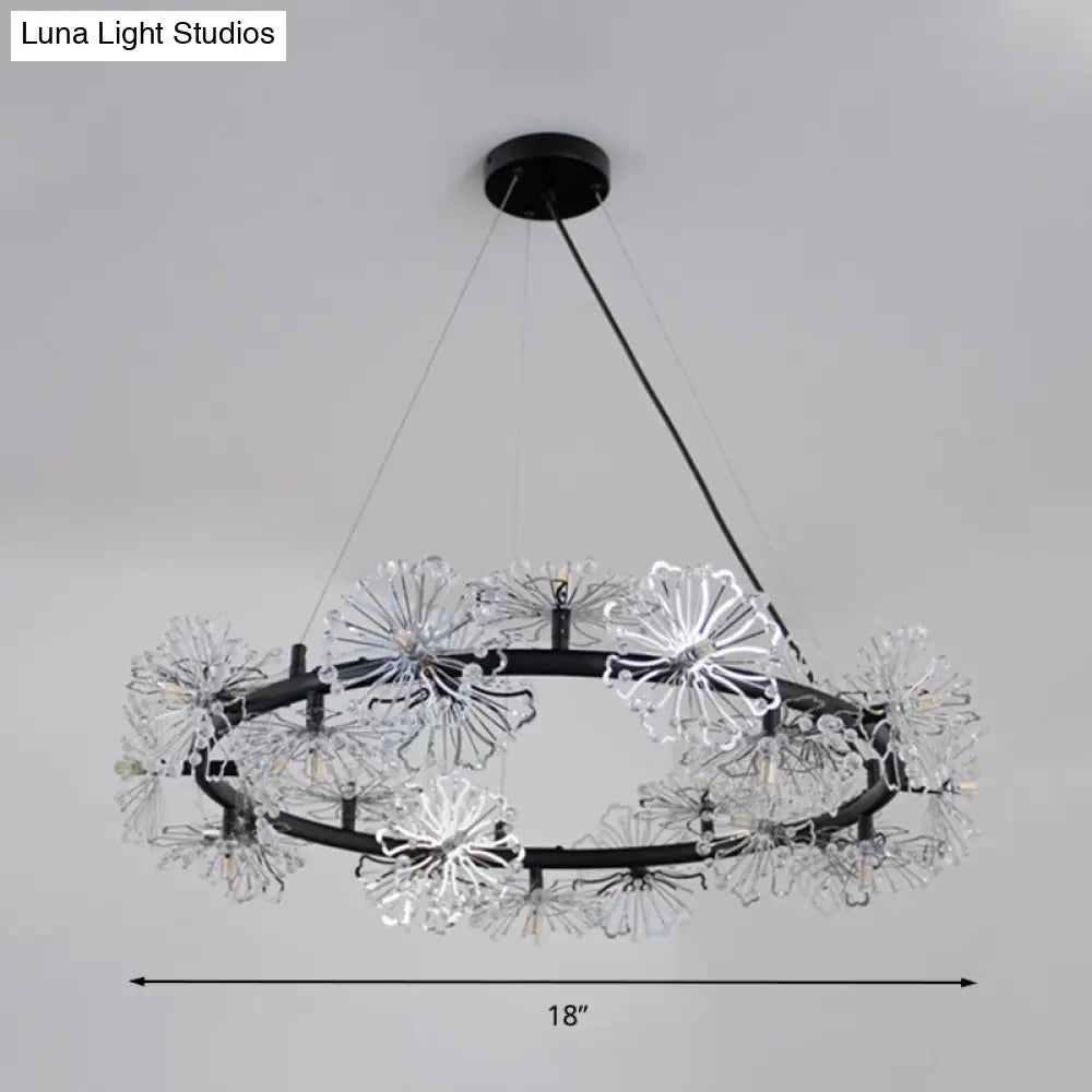 Black Crystal Beaded Living Room Chandelier Lamp - 15 Heads Contemporary Hanging Light Fixture