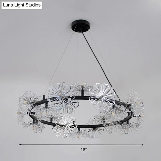 Contemporary 15-Head Crystal Beaded Chandelier Lamp: Flower Living Room Hanging Light In Black