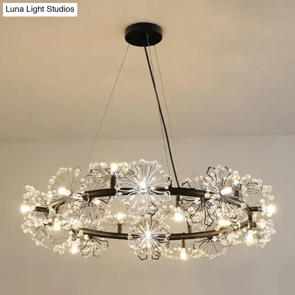 Black Crystal Beaded Living Room Chandelier Lamp - 15 Heads Contemporary Hanging Light Fixture