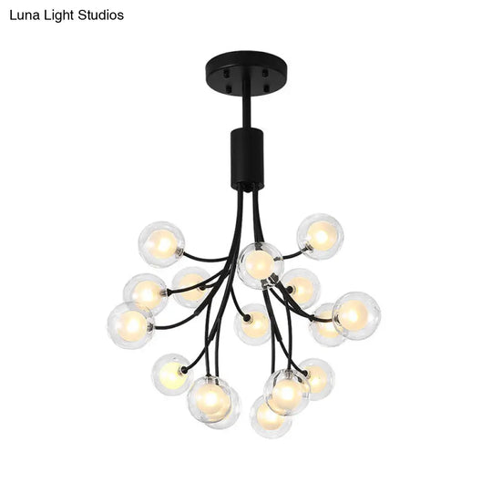 Contemporary Metal Pendant Chandelier - 16-Light Hanging Lamp Black Finish & Grape Design