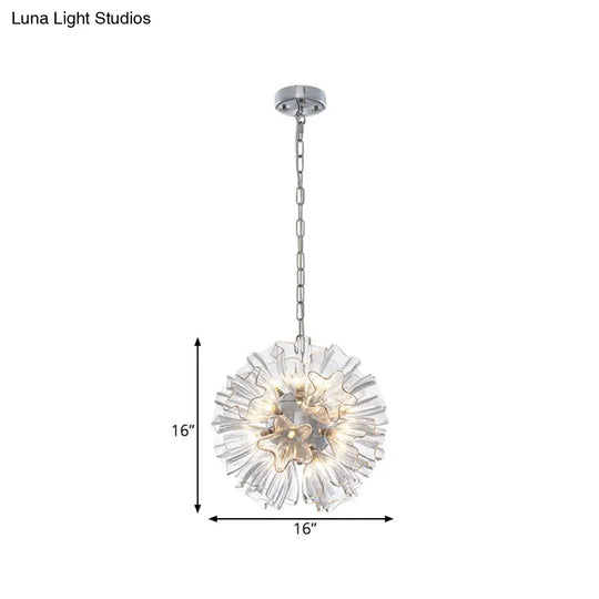 Contemporary 19-Bulb Chrome Suspension Chandelier With Blossom Design - Star Clear Glass Lighting