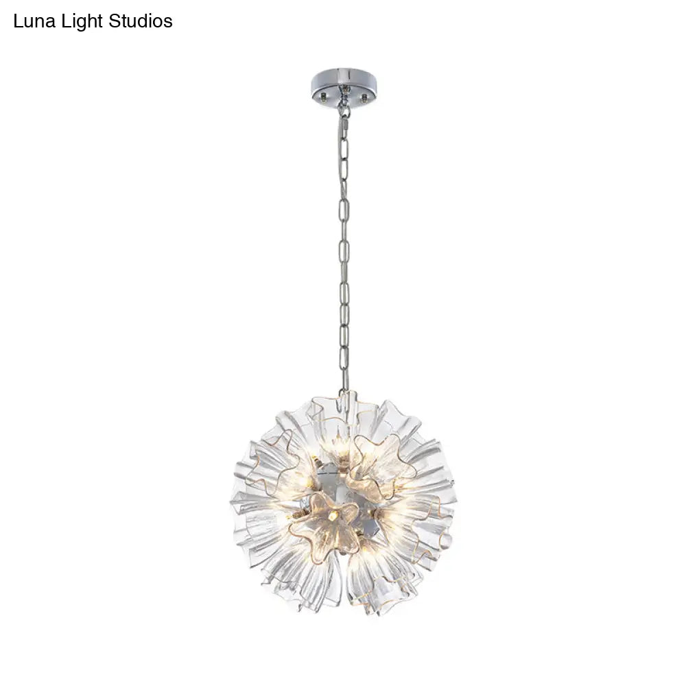 Contemporary 19-Bulb Chrome Suspension Chandelier With Blossom Design - Star Clear Glass Lighting