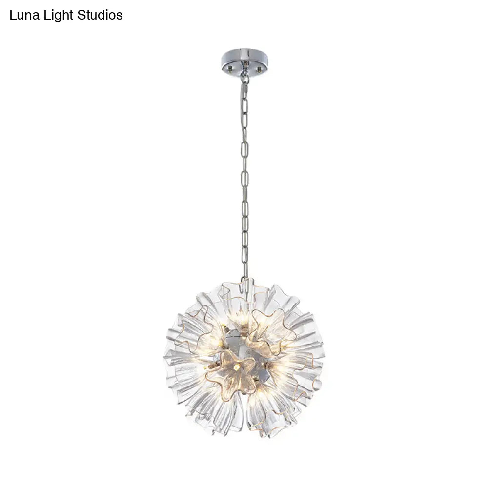 Contemporary Star Clear Glass Chandelier With Blossom Design - 19-Bulb Chrome Suspension Lamp