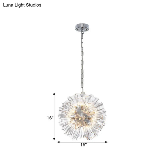 Contemporary Star Clear Glass Chandelier With Blossom Design - 19-Bulb Chrome Suspension Lamp