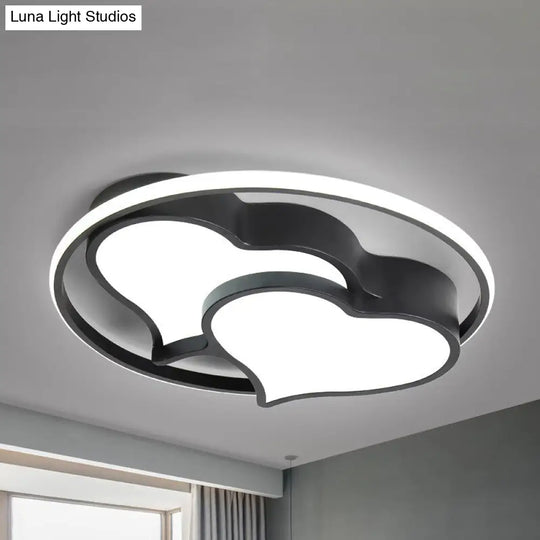 Contemporary 2-Heart Acrylic And Metal Flush Mount Ceiling Light For Living Room Black / Warm