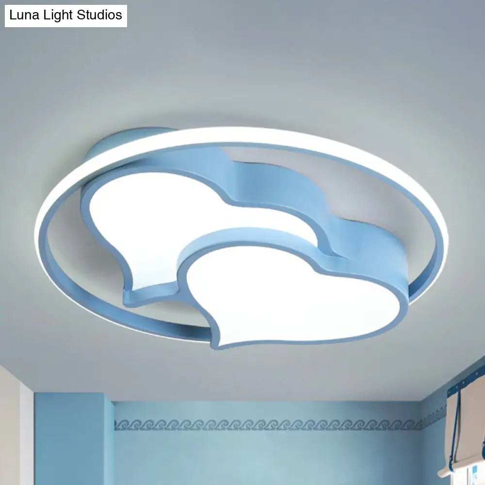 Contemporary 2-Heart Acrylic And Metal Flush Mount Ceiling Light For Living Room Blue / White