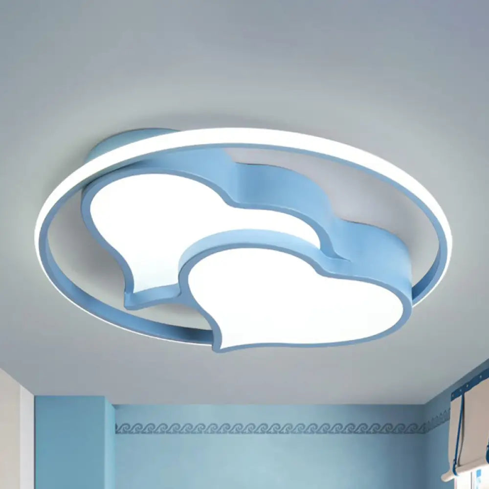 Contemporary 2-Heart Acrylic And Metal Flush Mount Ceiling Light For Living Room Blue / White