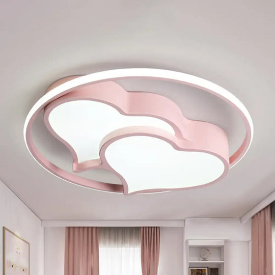 Contemporary 2-Heart Acrylic And Metal Flush Mount Ceiling Light For Living Room Pink / White