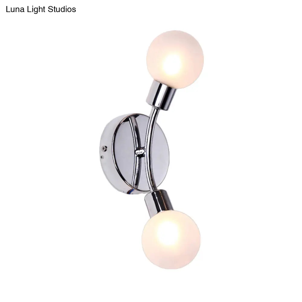 Contemporary 2-Light Chrome Led Wall Sconce With Global White Glass Fixture