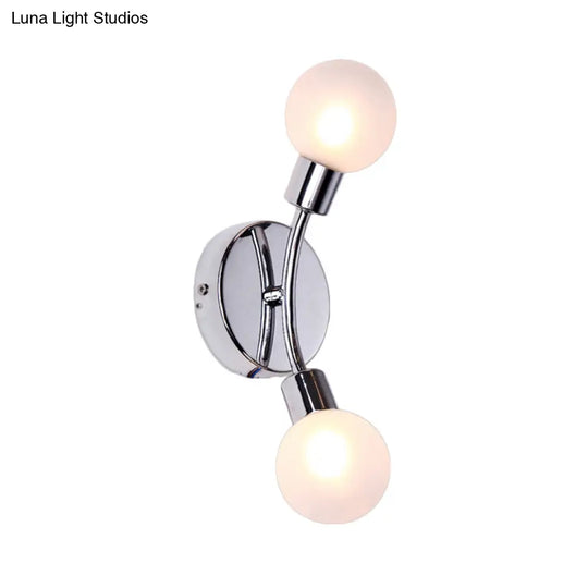 Contemporary 2-Light Chrome Led Wall Sconce With Global White Glass Fixture