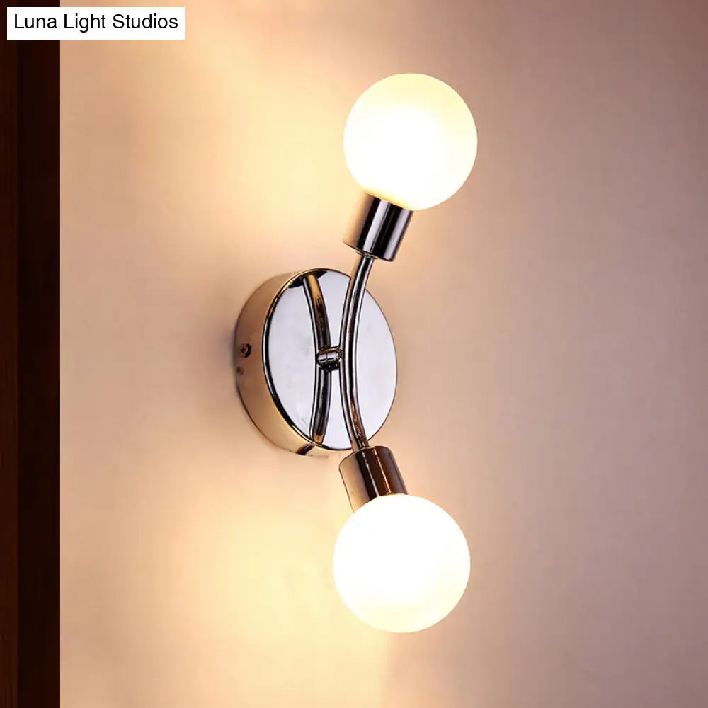 Contemporary 2-Light Chrome Led Wall Sconce With Global White Glass Fixture