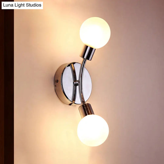 Contemporary 2-Light Chrome Led Wall Sconce With Global White Glass Fixture