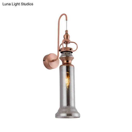 Contemporary 2-Light Copper Finish Wall Sconce With Smoke Gray/Amber Glass Tube & Gooseneck Arm