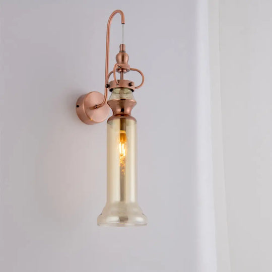 Contemporary 2-Light Copper Finish Wall Sconce With Smoke Gray/Amber Glass Tube & Gooseneck Arm