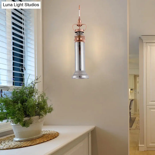 Contemporary 2-Light Copper Finish Wall Sconce With Smoke Gray/Amber Glass Tube & Gooseneck Arm